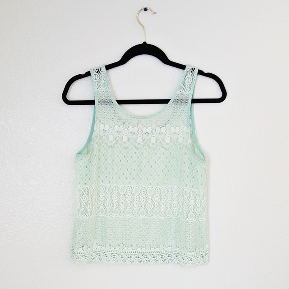 Robin K mint boho lace tank top - Picture 4 of 6